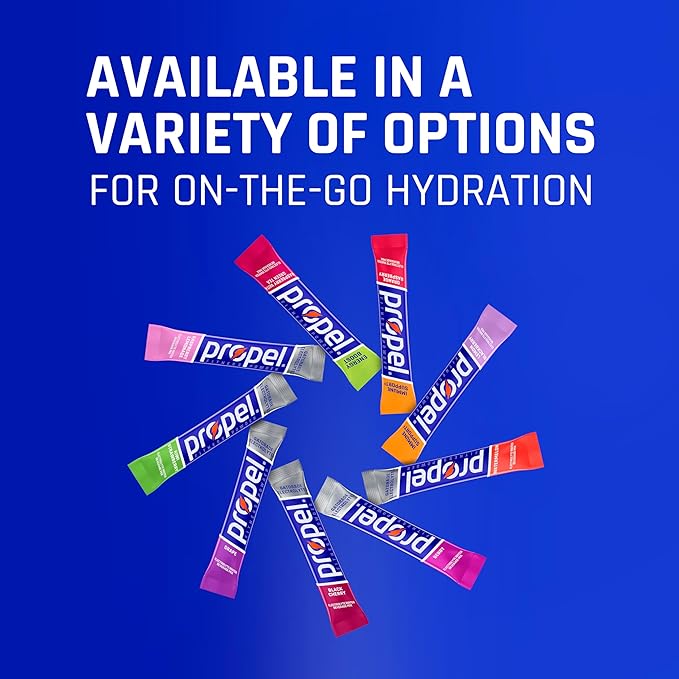 Propel Electrolyte Enhanced Water Drink Mix Powder Packets, 3 Flavor Variety Pack, Zero Calorie & Zero Sugar Hydration with Electrolytes and Vitamins C & E (50 Packets)
