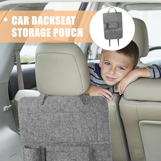 Car Backseat Organizer Bag Hanging Felt Storage Pouch with Kick Protection for Car Seat Back, Medium Gray Small Size, Automotive Interior Storage Solution