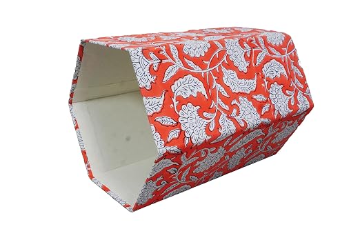 3.3 Gallon Cotton Hand Block Printed Paper Waste Basket |Small Decorative Trash Can for Housewarming Gifts in Living Room, Bedroom, Bathroom | Eco-Friendly, Plastic-Free (1, ORE. White FLOWAR)
