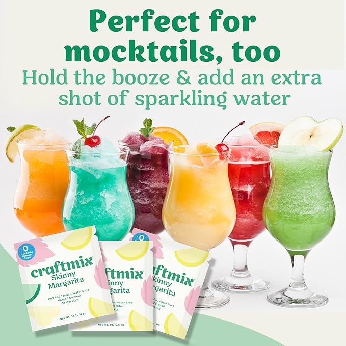 Craftmix Skinny Margarita Cocktail & Mocktail Drink Mixer, Skinny Mixes - Water Flavoring Packets - Made With Real Fruit - Vegan, No-Carb, No-Sugar, Non-GMO, Dairy Free, Gluten Free, 12 Pack