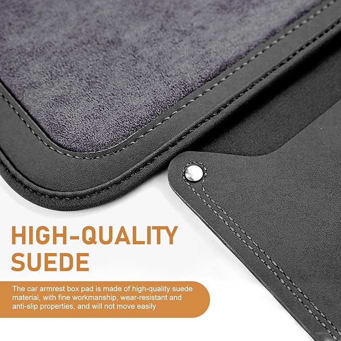 Upgraded Car Center Console Cover, Furry Soft & Comfortable Center Elbow Cushion with Two Side Storage Pockets, Luxury Leather Plush Armrest Pad Decoration, for Most Vehicles (Black)