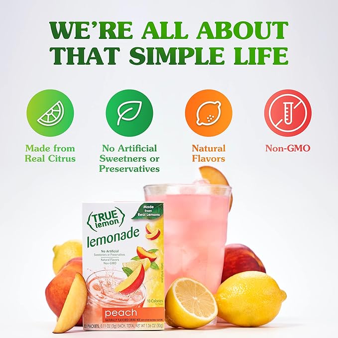 True Lemon Peach Lemonade, 10 count - 4 pack