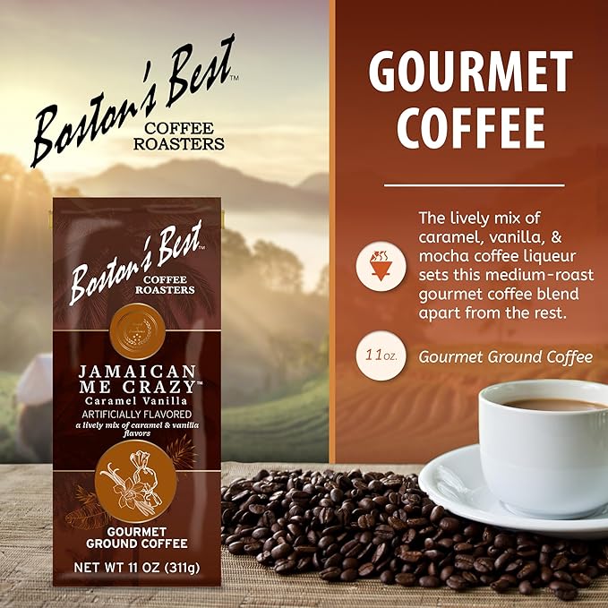 Boston’s Best Coffee - Jamaican Me Crazy Flavored Delicious Gourmet Premium Ground Coffee, 11 oz. / 311 g Bag