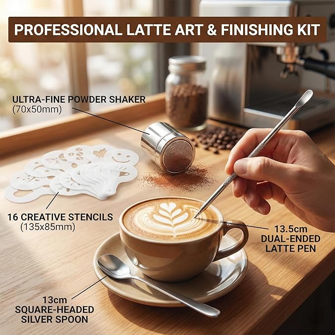 28PCS Espresso Accessories Kit, 51mm Espresso Tamper Tools, Espresso Machine Accessories Set with Wood Station, Distributor, WDT Tool, Puck Screen, Dosing Funnel, Powder Shaker, Latte Pen & Stencils