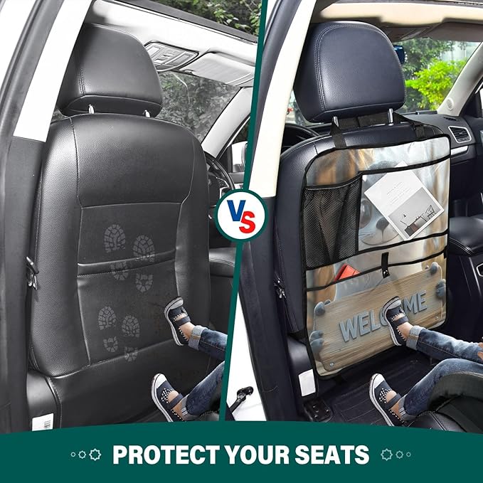 Seal Holding Sign 2 Pack Multifunctional Car Seat Back Organizer, Backseat Kick Protectors Vehicle Storage Bag with Tablet Holder