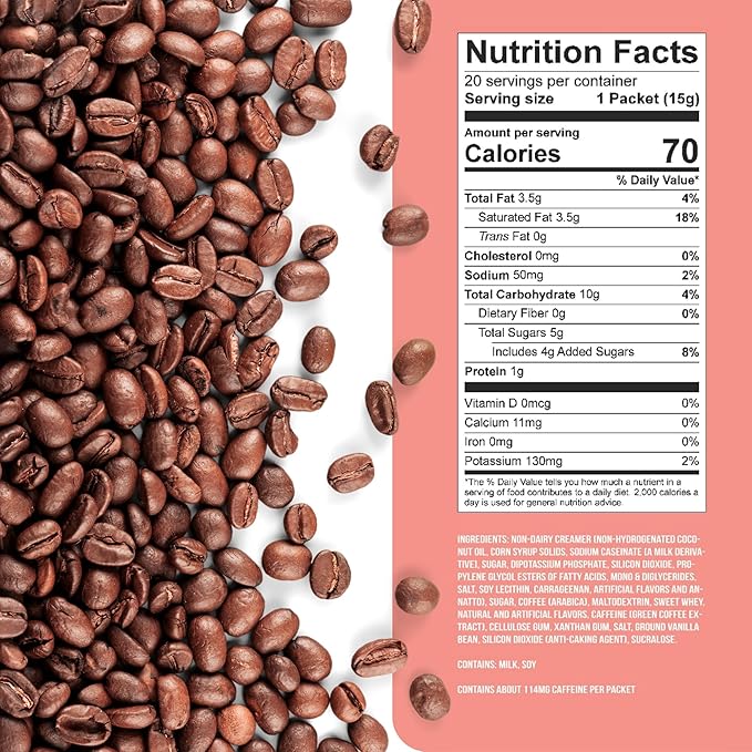 The Frozen Bean Hazelnut Frappe & Latte Instant Mix (20 Sticks), Made with Arabica Coffee, Double Shot Caffeine, Low Sugar & Premium Ingredients, Hot, Iced, or Blended Drinks