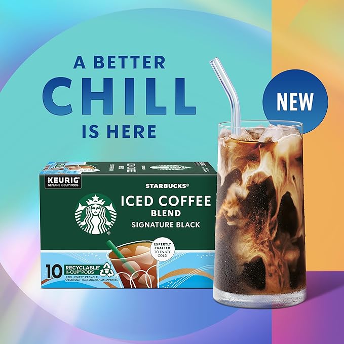 Starbucks K-Cup Coffee Pods, Medium Roast Iced Coffee Blend, Signature Black for Keurig Brewers, 100% Arabica, 6 Boxes (60 Pods Total)