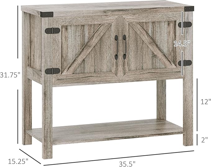 HOMCOM Farmhouse Double Door Coffee Bar Cabinet, Console Table, Sideboard Buffet Cabinet with Bottom Shelf for Entryway, Living Room, Washed-Out Gray