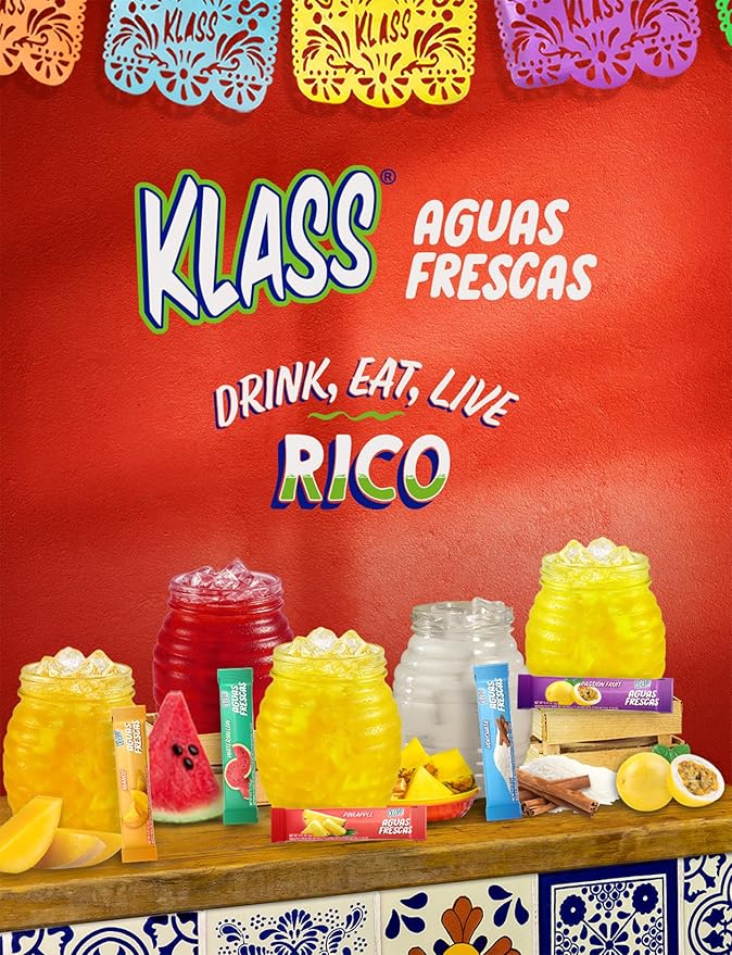 Klass Aguas Frescas, Powdered Drink Mix Variety Pack, 40 Singles Zero Sugar & Caffeine-Free Powder Packets, Water Drink Mix, Flavor: Passionfruit - 5 Calories Per Packet & Natural Flavors