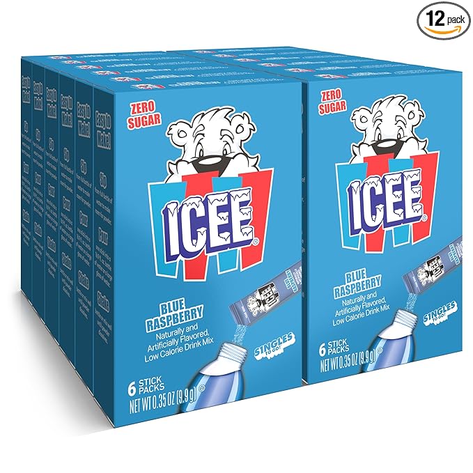 ICEE Singles To Go Water Drink Mix - Powder Sticks, 12 Boxes with 6 Packets Each - 72 Total Servings, Blue Raspberry, Pack of 12