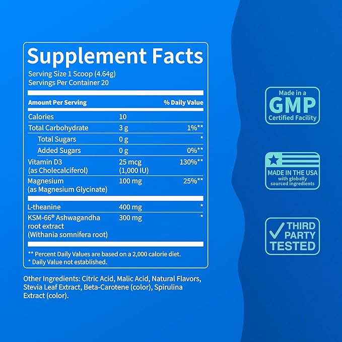 Nello Supercalm Powdered Drink Mix Tub, Cortisol Reducer* and Sleep Aid Supplement, L Theanine, Ksm-66 Ashwagandha, Magnesium Glycinate, Vitamin D 3, No Sugar, Non GMO, 30 Ct, Cucumber Lime