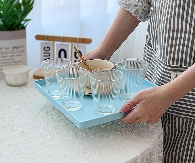Blue Square Tray 11 Inch - 3 Pack Organizer Tray for Bathroom Vanity, Dresser, Coffee Table, Nightstand | Decorative Catch-All Tray for Makeup, Jewelry, Remote Controls & Essentials