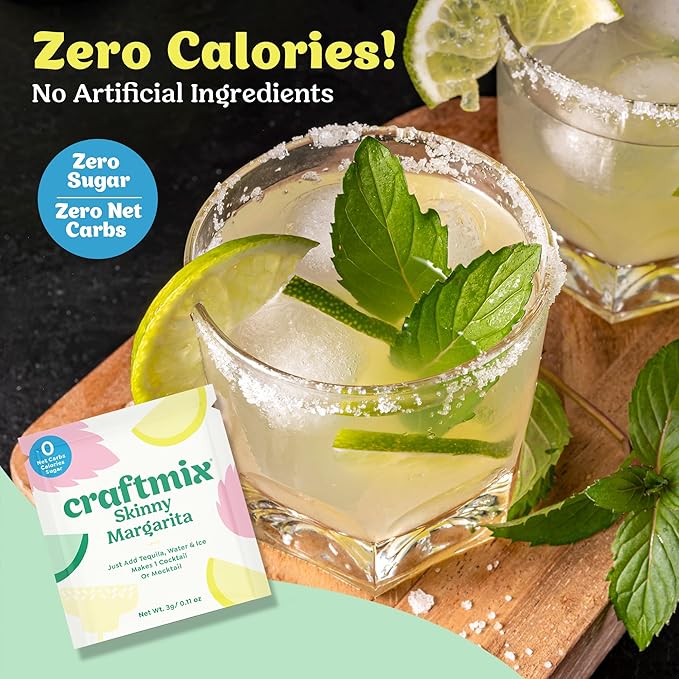 Craftmix Skinny Margarita Cocktail & Mocktail Drink Mixer, Skinny Mixes - Water Flavoring Packets - Made With Real Fruit - Vegan, No-Carb, No-Sugar, Non-GMO, Dairy Free, Gluten Free, 12 Pack