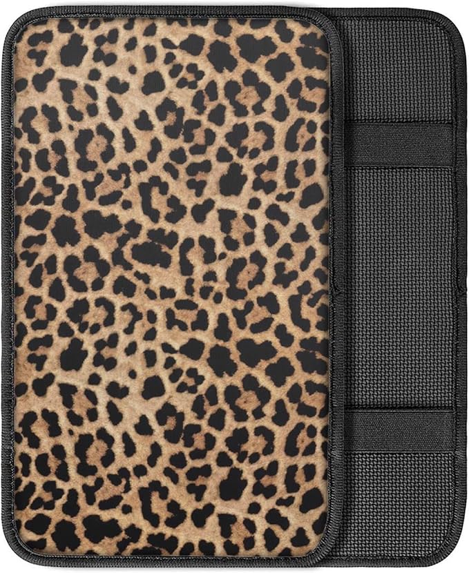 GLENLCWE Leopard Print Vehicle Center Console Armrest Cover Pad,Universal Fit Comfort Auto Center Console Cover for Most Vehicles Non Slip