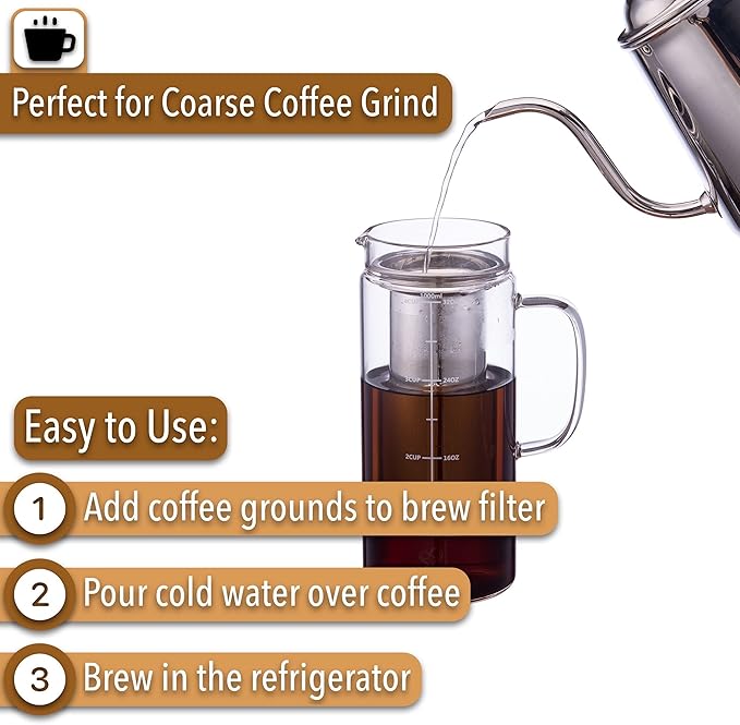 BTaT- Cold Brew Coffee Maker, Iced Coffee Maker, 1 Quart, 32 oz, Iced Tea Maker, Cold Brew Maker, Tea Pitcher, Coffee Accessories, Iced Tea Pitcher, Cold Brew System, Cold Brew Pitcher