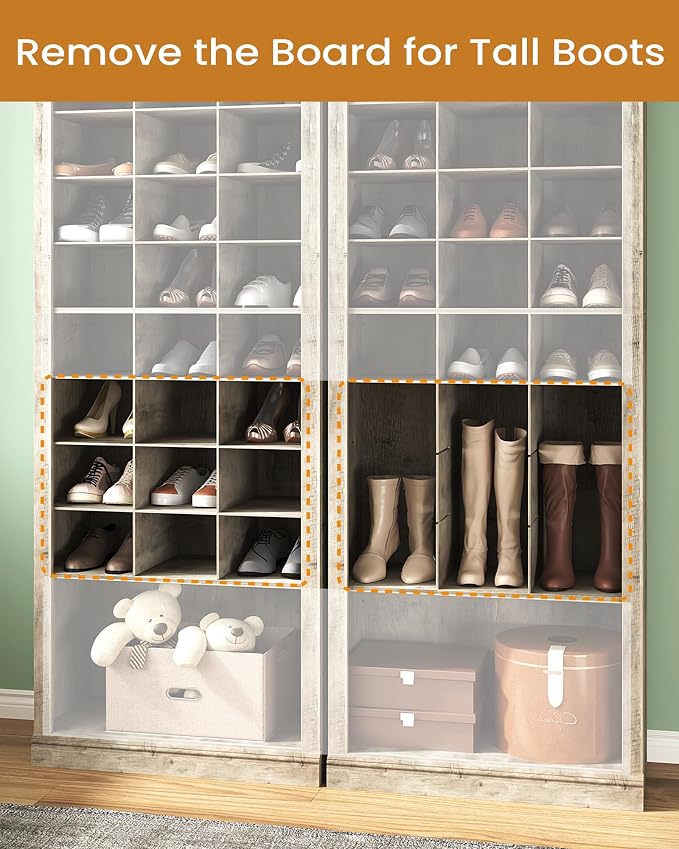 Hzuaneri 11 Tiers Shoe Storage Cabinet, Tall Shoes Cabinet with Cubby, Freestanding Wooden Shoe Organizer, 30-33 Pairs, Shoes Cubby Organizer for Entryway, Bedroom, Greige SR02005B