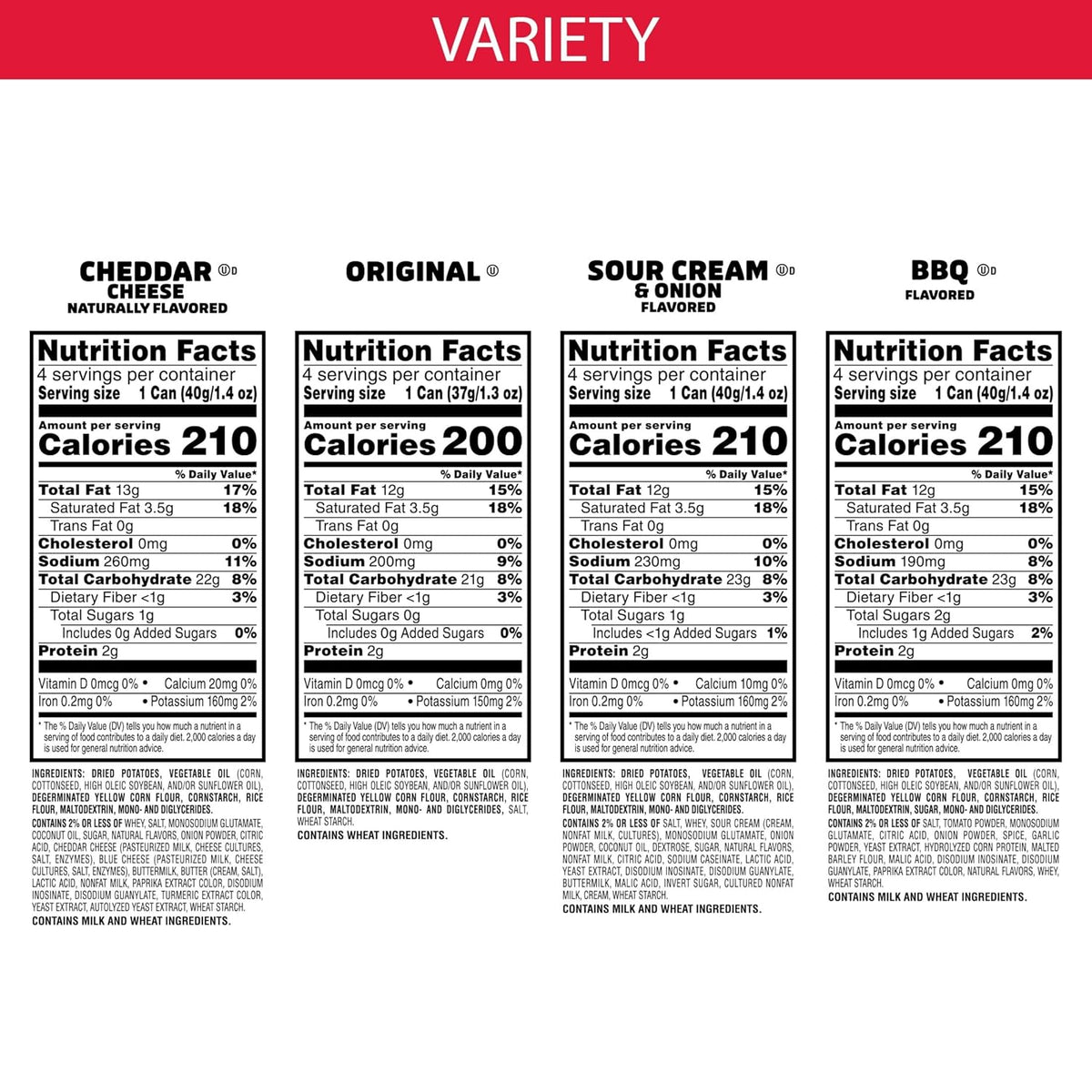 Pringles Potato Crisps Chips, Lunch Snacks, Office and Kids Snacks, Grab N' Go, 1.38 Pounds, Variety Pack (16 Cans)