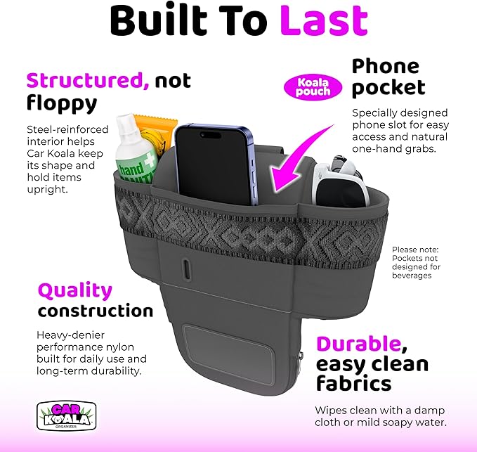 Car Koala Original Front Seat Organizer for the Seat Gap – Built-In Purse Holder, Fits Most Vehicles & Keeps Essentials in Reach