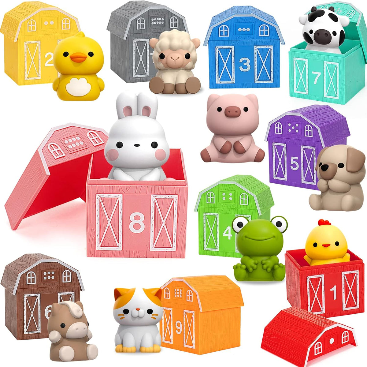 Learning Toys for 1,2,3 Year Old Toddlers, 20Pcs Farm Animals Toys Montessori Counting, Matching & Sorting Fine Motor Games, Birthday Easter Gift for Baby Boys Girls Age 12-18 Months