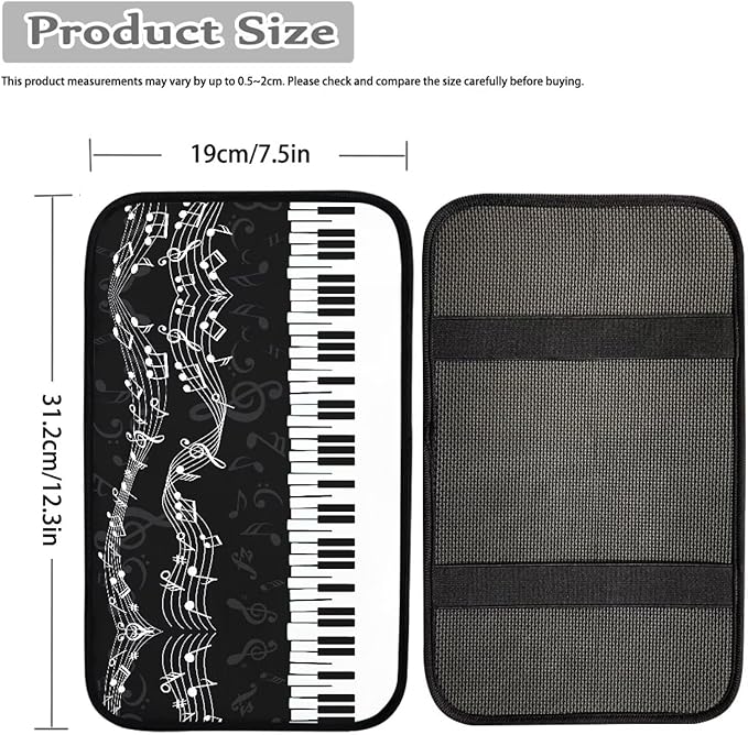 Mintutlipy Piano Car Armrest Cushion Protector for Women Men Universal Automotive Center Console Cover Sweat Proof Dust Proof