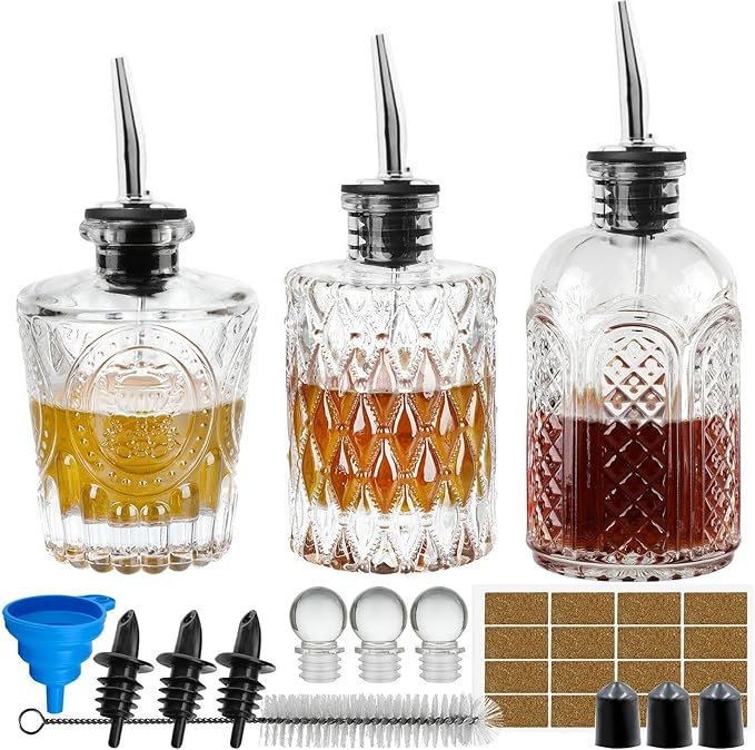 INFTYLE Syrup Bottle Set of 3 - Syrup Dispenser with Leak-Proof Lids Pour Spout Ideal for Coffee Syrups,Honey,Condiments,Olive Oil