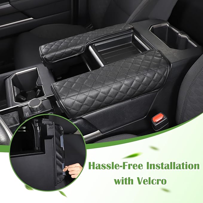 LLKUANG Center Console Armrest Box Cover Pad Compatible with Toyota Tundra 2022-2026 Sequoia 2023-2026 Car Waterproof Leather Seat Armrest Box Cushion Pad Protector (Black)