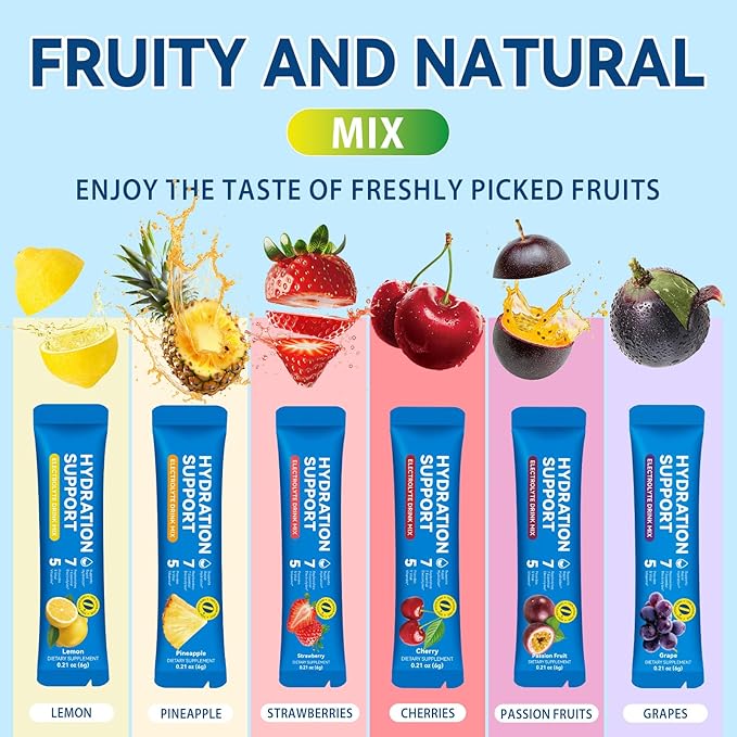 Electrolytes Powder Packets, Hydration Powder Drink Mix - 7 Essential Electrolytes, 5 Vitamins for Hydration & Nutrients Replenishment, Vitality Support, Sugar Free - 24 Packets/6 Flavors