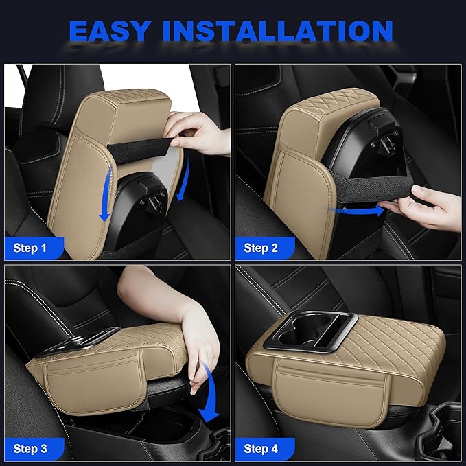 Center Console Cover Leather Armrest Cover Fit for Infiniti G37 2008-2009 Middle Console Cushion with Storage Box&Cup Holder & Phone Slot(Beige)