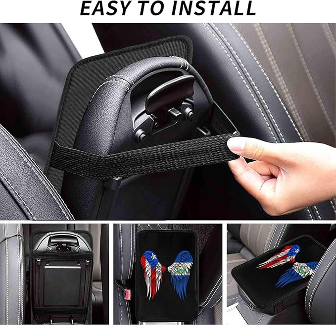 Auto Center Console Pad Puerto Rico Porto Rico Puerto Rican and EL Salvadorean Flag Wings Car Armrest Cover Armrest Seat Handrail Box Cover Cushion Universal Decoration Protector Accessories