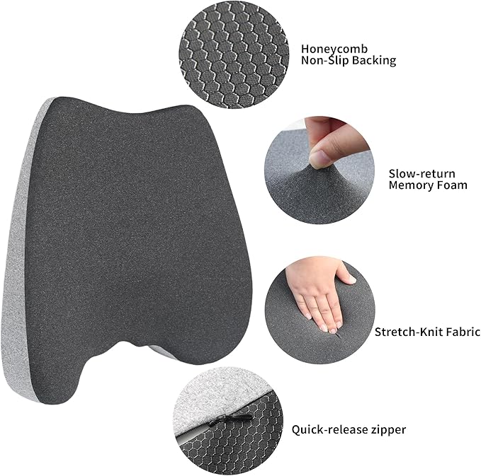 Car Seat Cushion, 2 in 1 Wedge Car Cushions or Lumbar Support for Driving, Extra Large Memory Foam Seat Cushion for Sciatica Pain Relief, Driver Seat Cushion for Car Truck, Black
