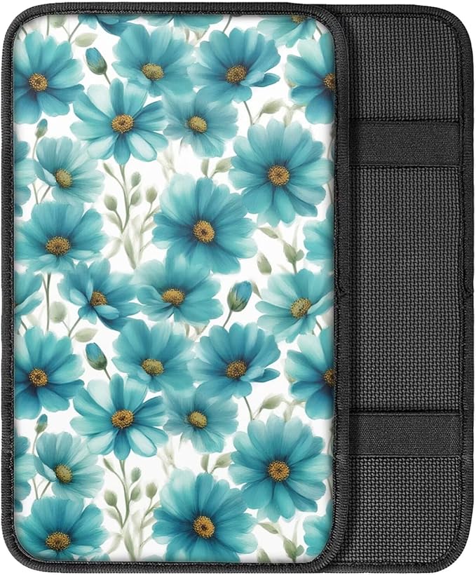 Gray Floral Car Center Console Armrest Pad for Cars Flower Printed Cars Accessories Dust-Proof Armrest Seat Storage Box Mat for Car Interior Decor, Easy to Install, Grey