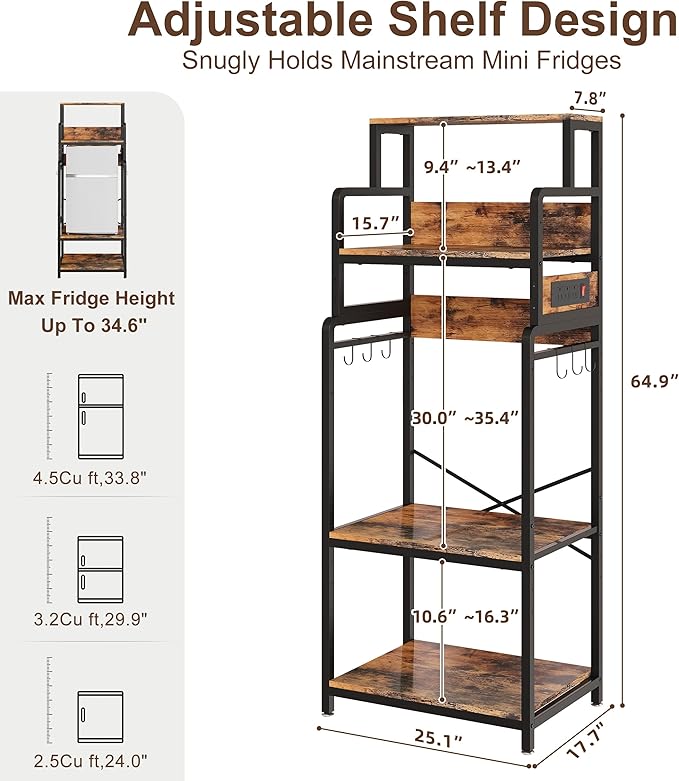 Mini Fridge Stand Microwave Combo Cabinet Station With Small Refrigerator Insert Storage Space, Shelf Organizer Unit For Dorm Room Coffee Bar To Sit, Big Table With Power Outlet To Go Over Fridge