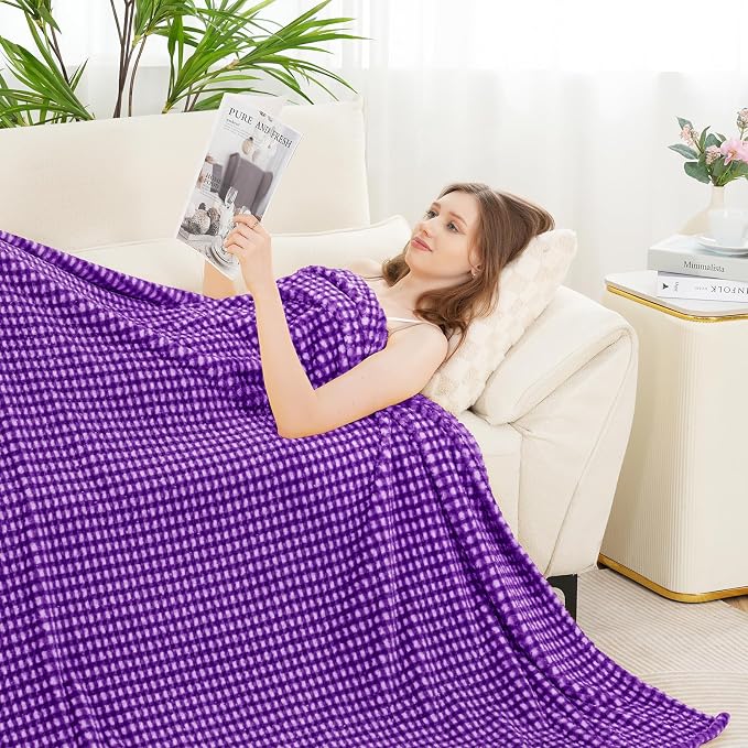 Zyrah Fleece Throws for Couch Super Soft Throw Blanket Lightweight Decorative Fuzzy Cozy Blankets for Sofa Chair Bed (C-Purple, Throw(50"x60"))