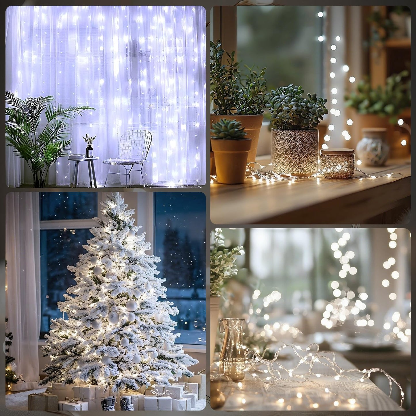 YPHSOL Fairy Lights String Lights 50LED Waterproof 16.4ft Copper Wire 8 Pack White