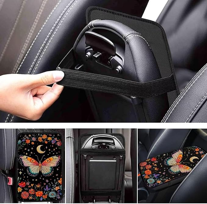 Moon Moth Car Armrest Cover Pad for Women Breathable Center Console Arm Rest Protector Cover Universal Fit Moth Car Accessories
