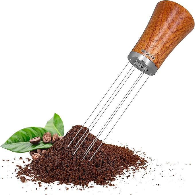NEOUZA Coffee WDT Distribution Tool Accessories, Wooden Handle, 0.4mm 6 Stainless Needles, Espresso Powder Stirrer