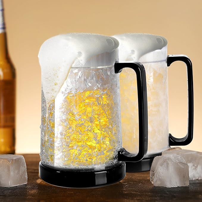 Double Wall Gel Frosty Freezer Ice Mugs Clear 16oz Set of 1 (Black), one, BB000