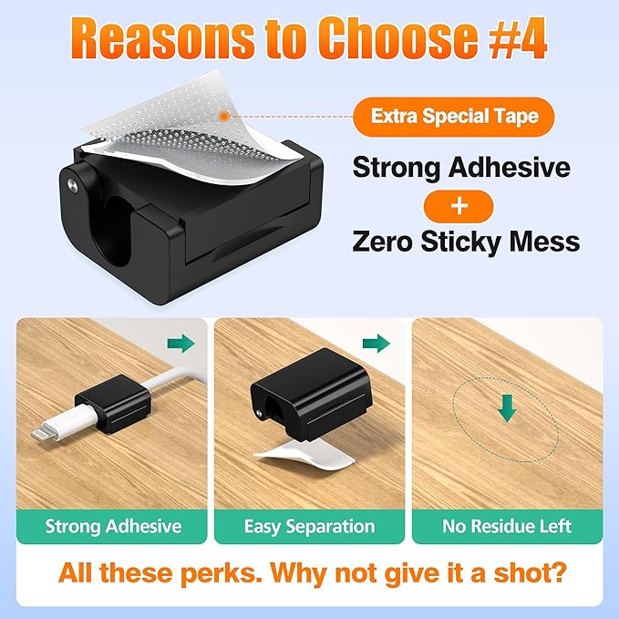 AGVEE 8 Pack Magnetic Cord Organizer Clips, 10mm Ultra-Thin Aluminum Cable Management Holder, 2 Pairs of Strong Magnets Keeper for Home Desk Office Gadgets Accessories, Residue-Free Tape, Black