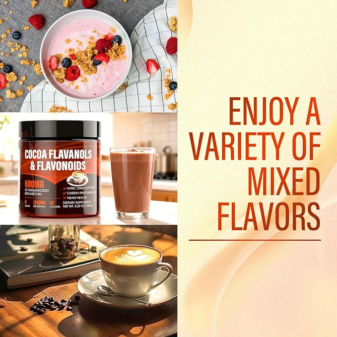 High Flavanol Cocoa Powder, Cocoa Flavanols 1200mg & Flavonoids, Improve Circulation, Energy, Supports Heart Health (1)