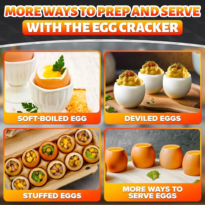 Egg Cracker Tool for Raw Eggs — Egg Shell Opener for Soft-Boiled Shell Tops, Stainless Steel Topper with Ergonomic Adjustable Effort — Clean Cut Design for Breakfast Prep, Custards, & Baking (Rainbow)