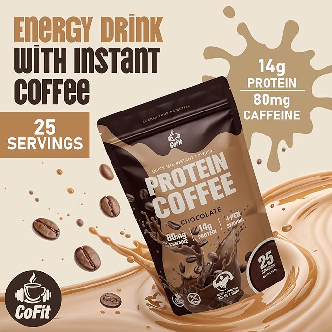 COFIT Coffee with Protein, Protein Powder Energy Drink - Instant Coffee Blend with Added Protein for Enhanced Focus & Stamina - 19 oz