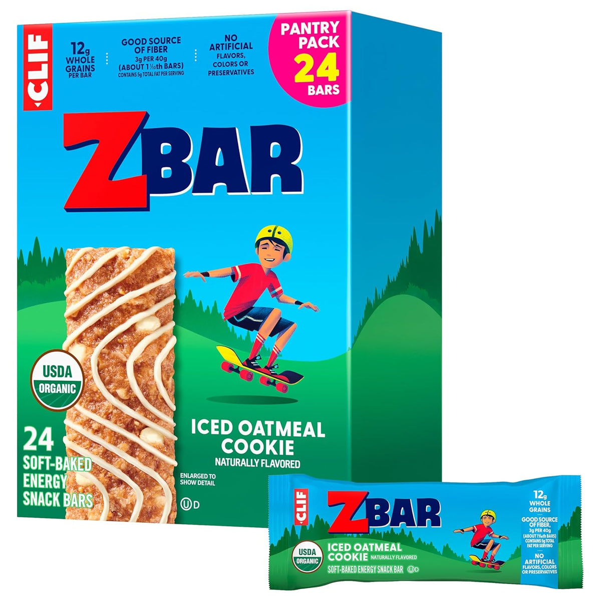 Zbar - Iced Oatmeal Cookie - Soft-Baked Energy Snack Bars - Non-GMO - 12g Whole Grains - USDA Organic Granola Bars - Snacks for Kids (24 Pack)