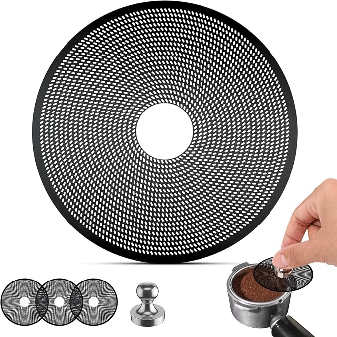 3 Pcs 58mm Espresso Puck Screen with Round Hole in the Middle - 0.2mm Ultra Thin Espresso Puck, Stainless Steel Reusable Coffee Filter, Suitable for La Marzocco/Gaggia (Black)