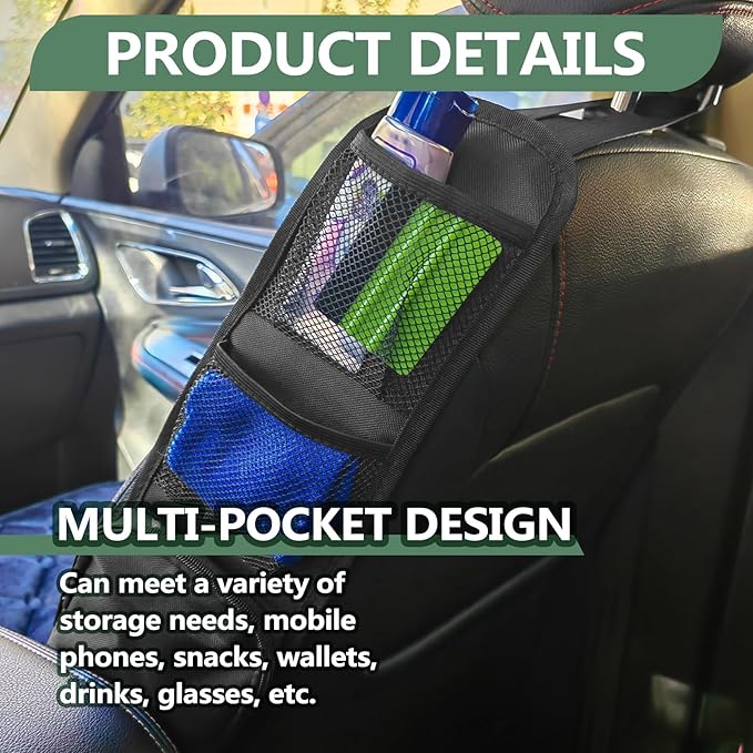 2 PCS Car Seat Side Organizer, Multifunctional Stuff Holder with Mesh Net Pocket, Auto Seat Storage Hanging Bag For Cars, SUVs, Trucks. Can Hold Mobile Phone, Wallet, Glasses (Black)