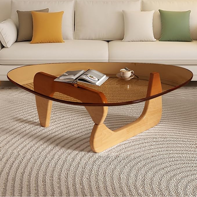 Modern Glass Coffee Table for Living Room, Mid Century Coffee Table, Small Coffee Tables, Suitable for Bedroom Living Room Reception Office Tables (Wood/Brown, Medium 35.8 * 25.5 * 16in)