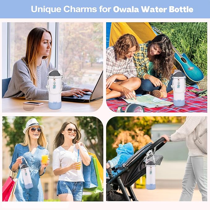 Water Bottle Accessories Set for Owala FreeSip 24oz、32 oz– Includes Pearl Handle Strap, Bow Charms,2.9in .3inch Silicone Bling Boot for Owala Accessories for Women