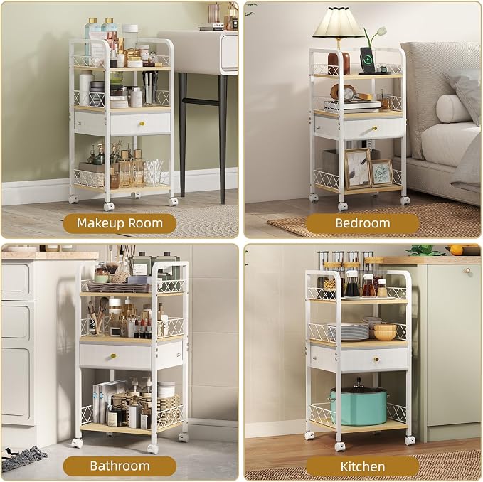Makeup Organizer Rolling Cart with Drawer, Makeup Organizer on Wheels, Rolling Makeup Bathroom Storage Cart, Cosmetics Display for Nail Polish Makeup Brush