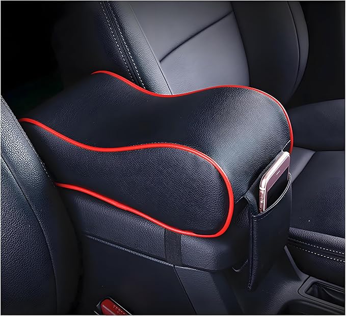 Car Center Console Cover Armrest Pad for Mazda CX 5 2017-2021, Memory Foam Armrests, Made of Leather, Soft and Breathable, with Side Pockets,Red