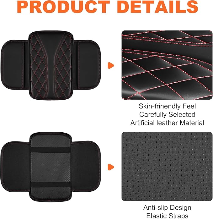 Center Console Cover for Impala Malibu Volt Sonic Trailblazer Equinox Trax Blazer Colorado Bolt Waterproof Armrest Cover with Soft Leather,Anti-Scratch Auto Armrest Pad（Redline