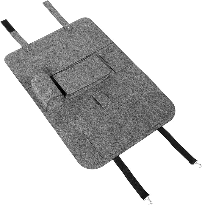 Car Backseat Organizer Bag Hanging Felt Storage Pouch with Kick Protection for Car Seat Back, Medium Gray Small Size, Automotive Interior Storage Solution
